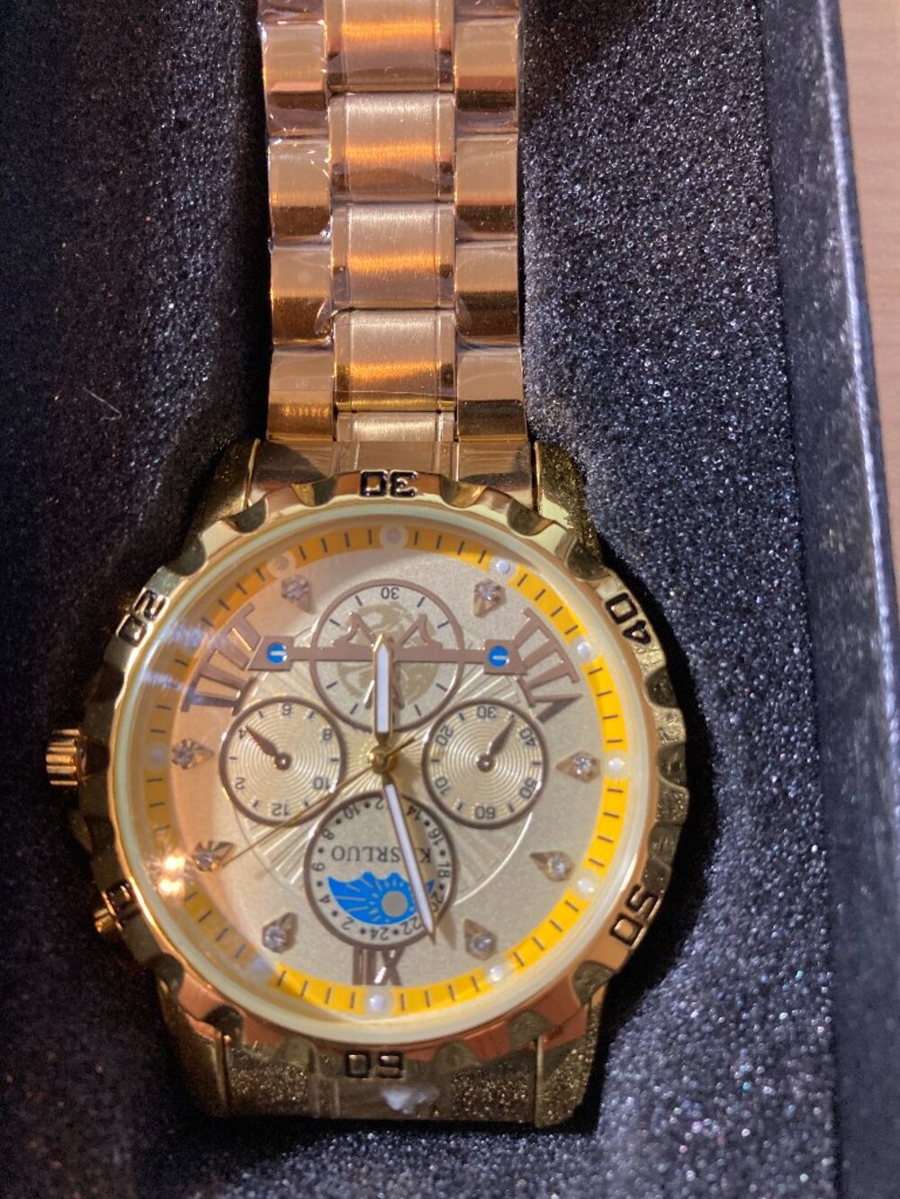 NEW Kasrluo Gold Tone Men's Analog Watch with Multiple Dials